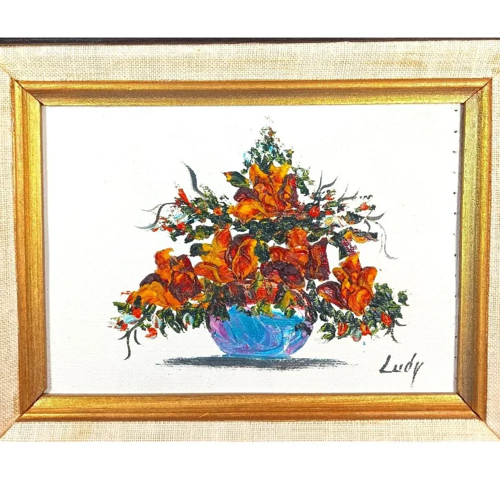 MCM Still Life Original Textured Oil Painting Roses Flowers Floral Arrangement - Picture 2 of 8